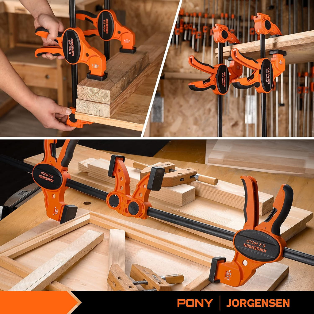 JORGENSEN E-Z Hold 2-Pack 12" 300LBS Load Indicator Woodworking Bar Clamps | Expandable Clamp/Spreader, One Handed, F