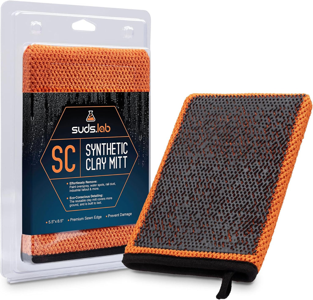 Suds Lab SC Synthetic Clay Mitt, Reusable Clay Bar Mitt, Car Detailing | Remove paint overspray, water spots, tree