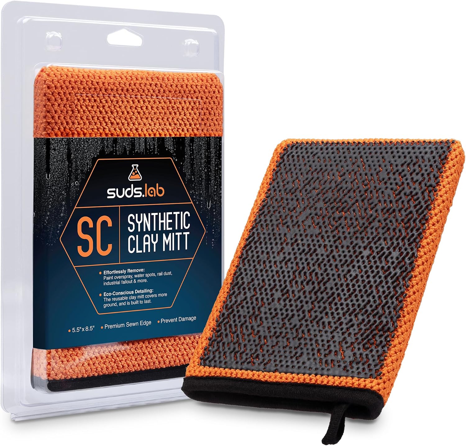 Suds Lab SC Synthetic Clay Mitt, Reusable Clay Bar Mitt, Car Detailing | Remove paint overspray, water spots, tree