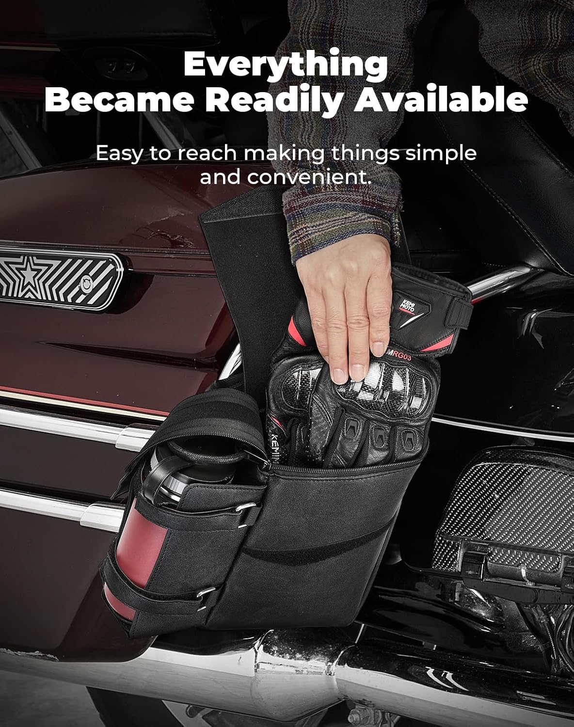 Side Saddlebag Guard Bag Organizer with Bottle Holder PU Leather | Compatible with Touring Road King Electra Glide