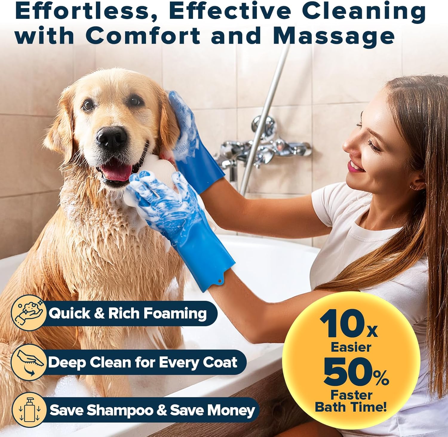 6 Pcs Pet Grooming Kit for Dogs, Cats and Horses | Dog Washing Gloves | Cleanroom Gloves | Dog Bath Brush | Dog Bath