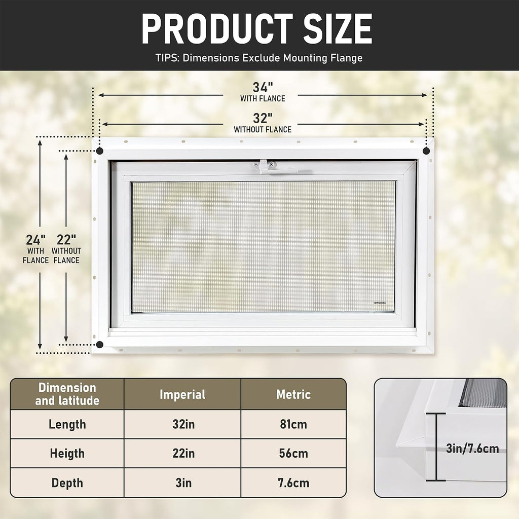 Vinyl Hopper Basement Window 32" x 22" White