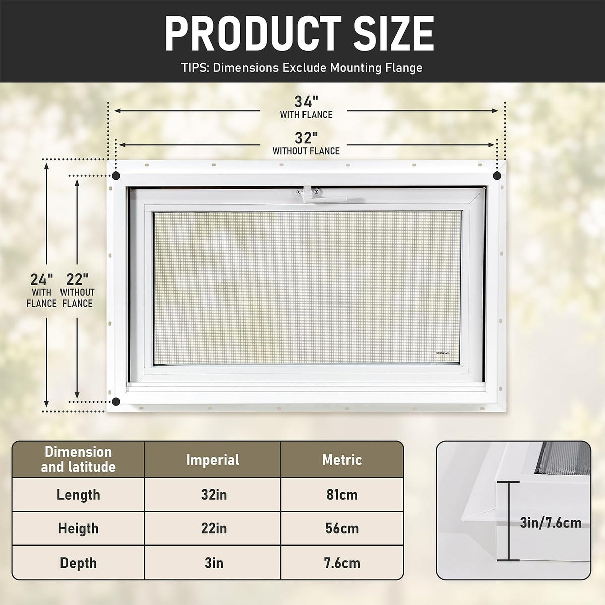 Vinyl Hopper Basement Window 32" x 22" White