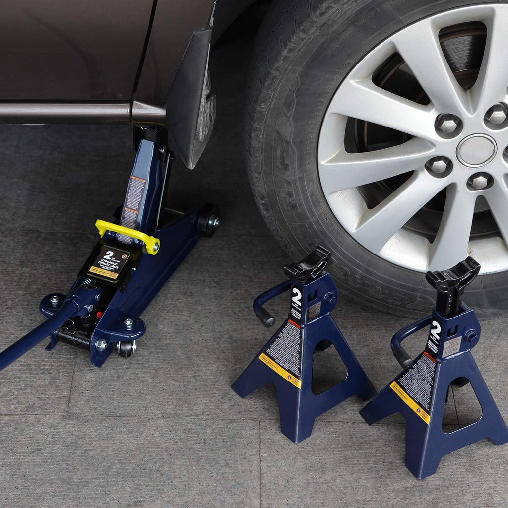 AT82001U Torin Hydraulic Trolley Service/Floor Jack Combo with 2 Jack Stands, 2 Ton (4,000 lb) Capacity, Blue