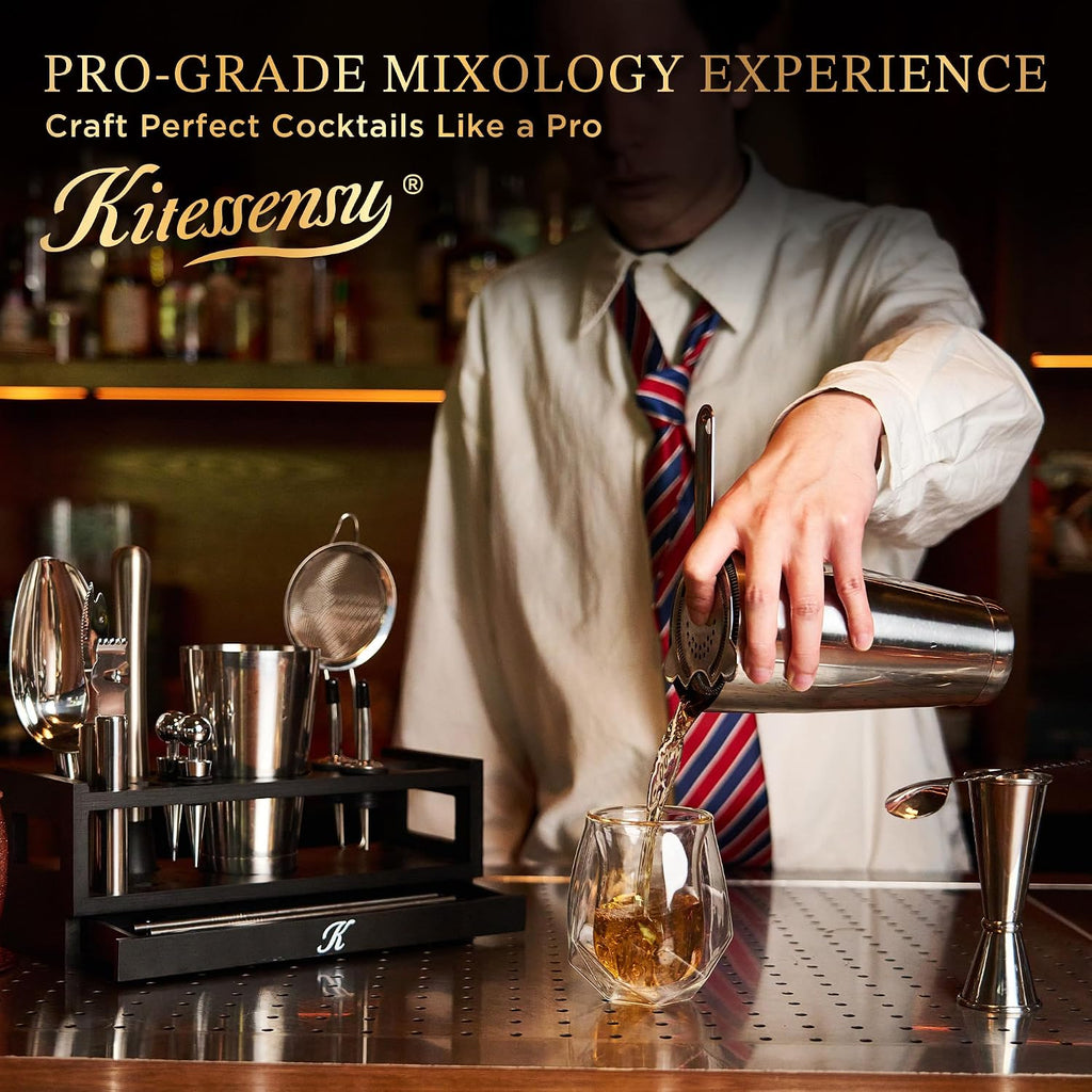 25-PC Professional Bartender Kit, Bar Tool with Drawer Stand