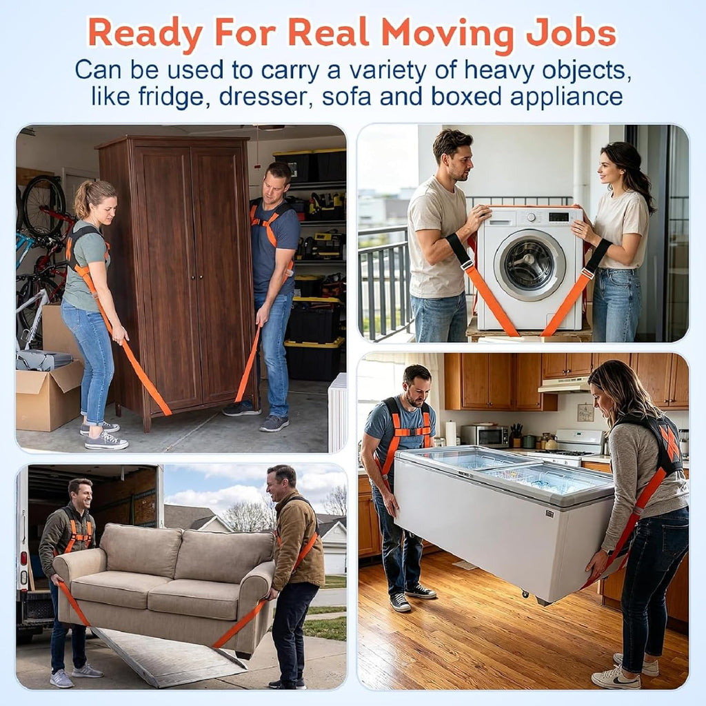 Moving Straps for 2 Movers, 880 lbs Heavy Duty Lifting Straps with Back Support – Shoulder Dolly System for Moving