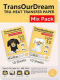 Iron on Heat Transfer Paper for Dark and Light T Shirts (10+10 Sheets, 8.5x11, Mix Pack) Printable HTV Heat Transfers
