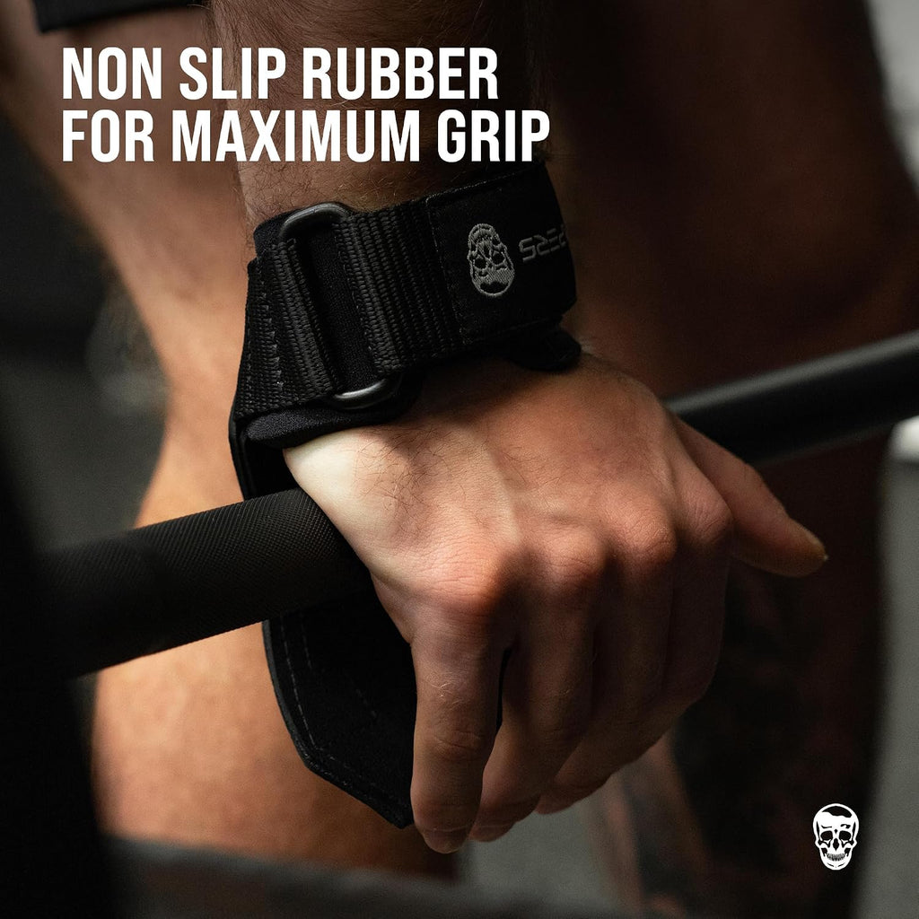 Weight Lifting Grips (Pair) for Heavy Powerlifting, Deadlifts, Rows, Pull Ups, with Neoprene Padded Wrist Wraps