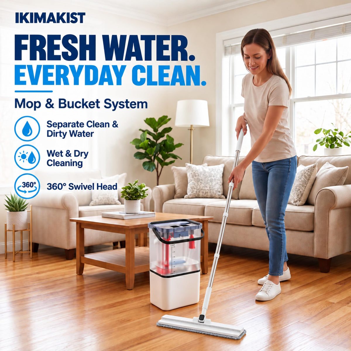Flat Mop and Bucket with Wringer Set,Mops for Floor Cleaning