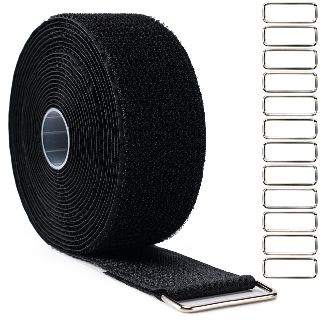 2" x16Ft Hook and Loop Straps with 12 Metal Buckles，Black