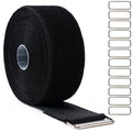 2" x16Ft Hook and Loop Straps with 12 Metal Buckles，Black