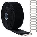 2" x16Ft Hook and Loop Straps with 12 Metal Buckles，Black