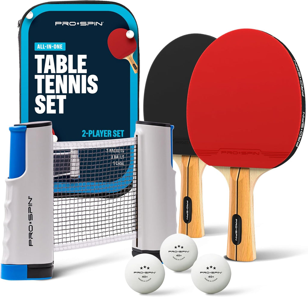 Portable Ping Pong Set with Retractable Ping Pong Net for Any Table, All-in-One Table Tennis Set with Ping Pong