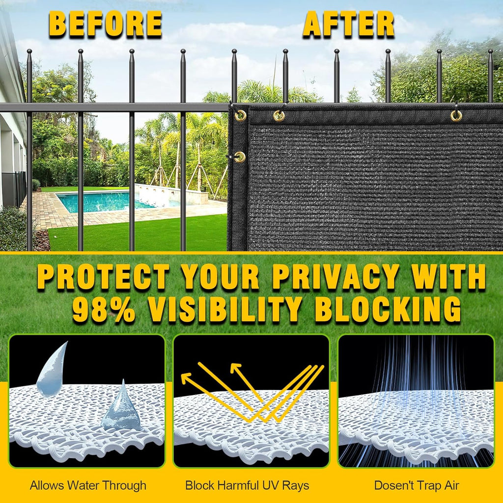 Privacy Fence Screen,with Gloves, 6X50FT Heavy Duty 220GSM 98% Blockage Privacy Screen Fence for Outdoor Wall Garden
