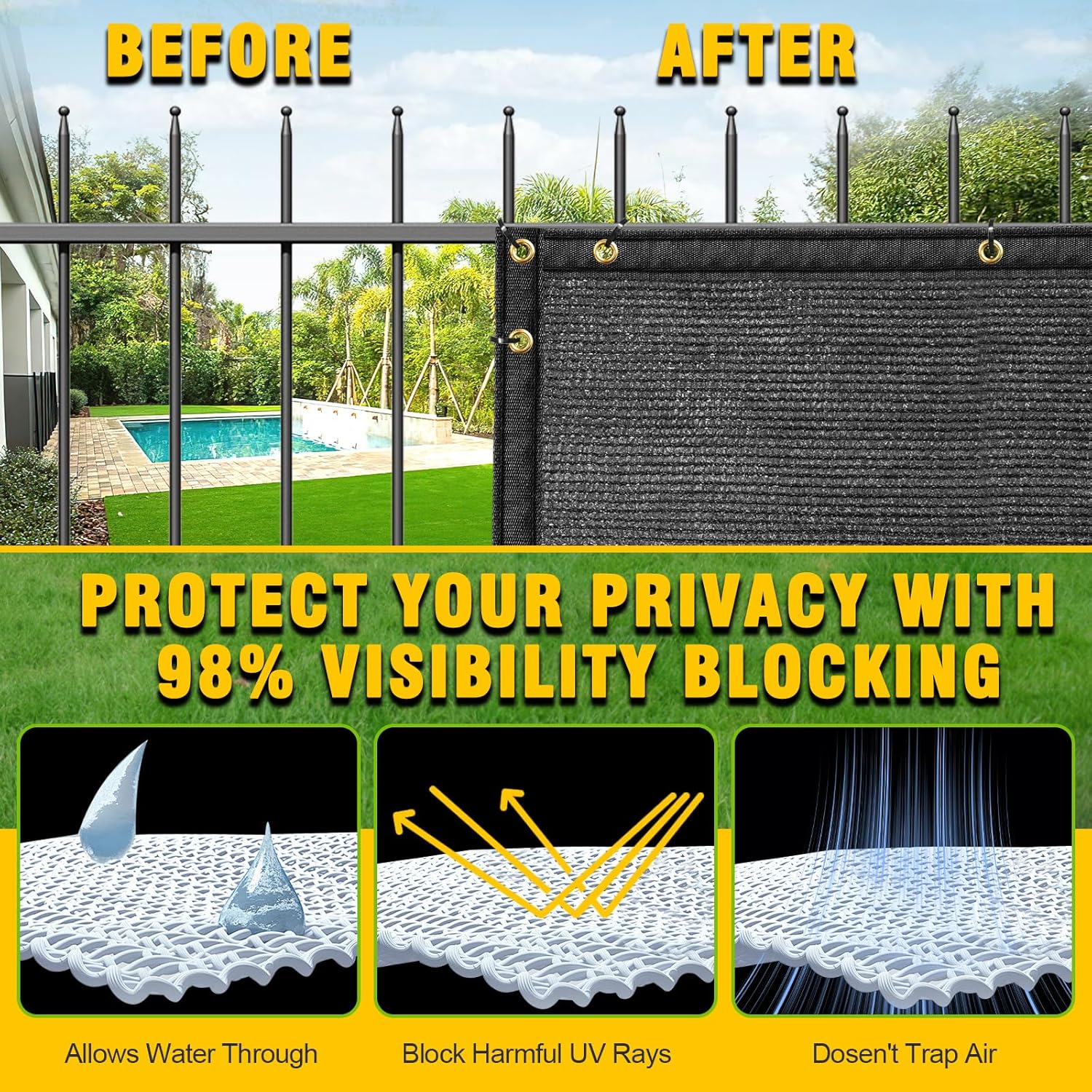 Privacy Fence Screen,with Gloves, 6X50FT Heavy Duty 220GSM 98% Blockage Privacy Screen Fence for Outdoor Wall Garden