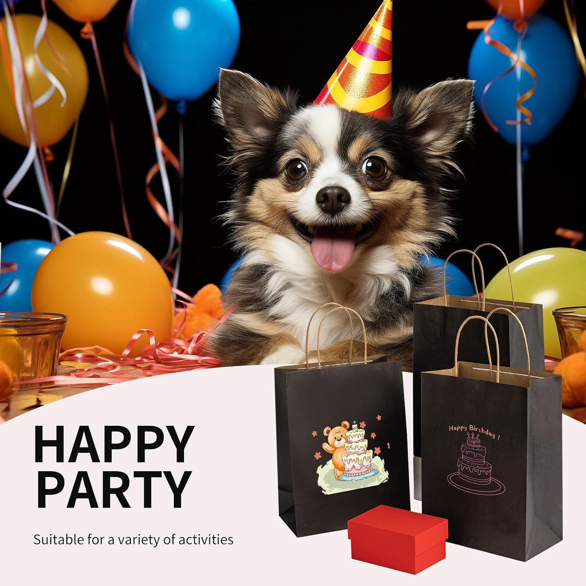 Black Gift Paper Bags 100 Pack 8x4.5x10.8 in with Handles