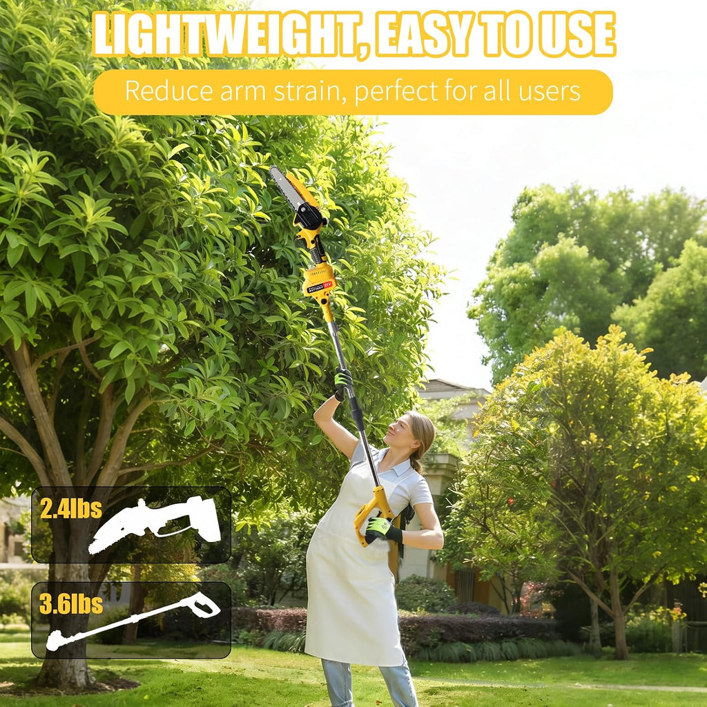 Cordless Pole Saw Electric Tree Trimmer, 2-in-1 Polesaw & Mini Chainsaw with Extension, Includes 2x21V Batteries &