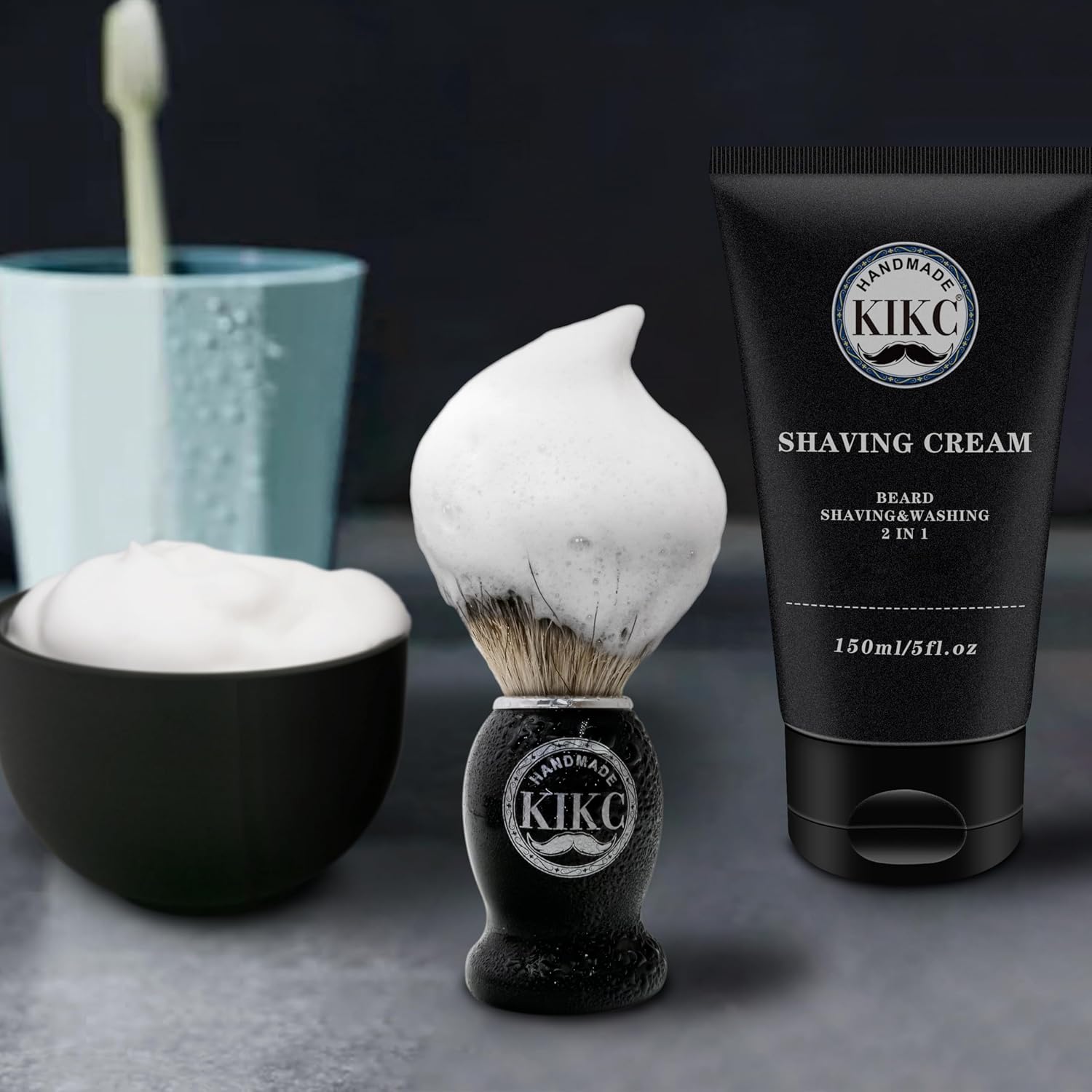 5 in 1 Shaving Kit for Wet Shave, Set Includes Hand Crafted Pure Badger Shave Brush, Stainless Steel Lathering Soap