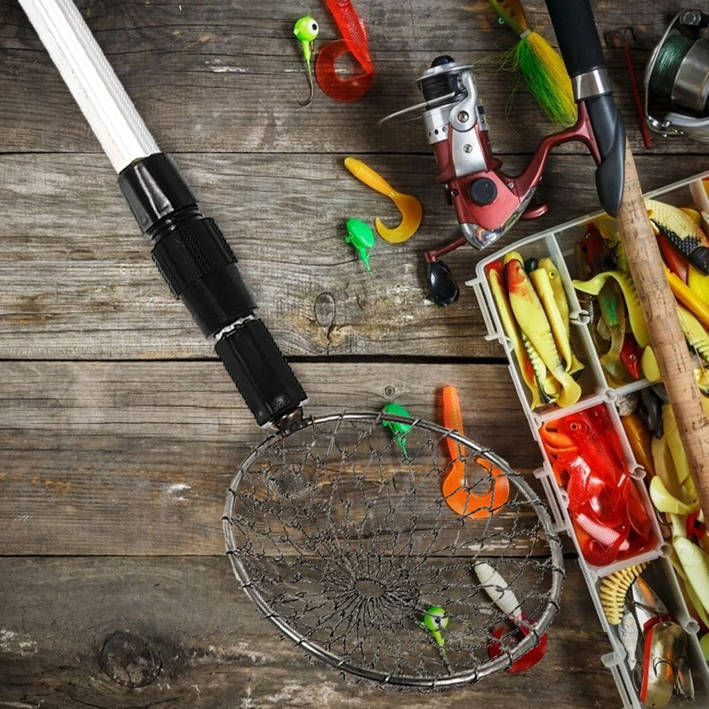Telescopic Winter Fishing Strainer Steel Wire Net with Rod