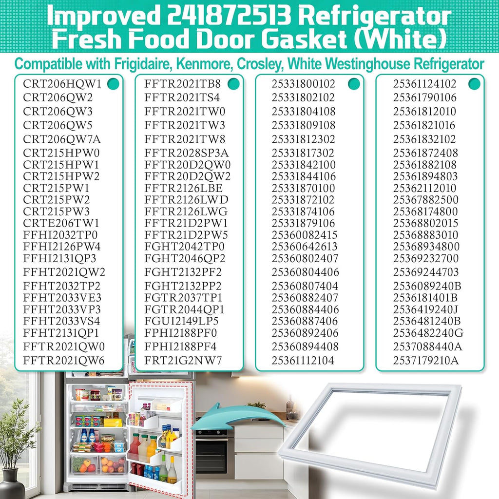 Upgraded 241872513 Refrigerator Door Gasket Replacement for Frigidaire Kenmore Refrigerator Seal, Fridge Door Gasket Replace Part 240514608, 241872506, 240370906 Fridge Door Gasket Seal 42''x28.5''