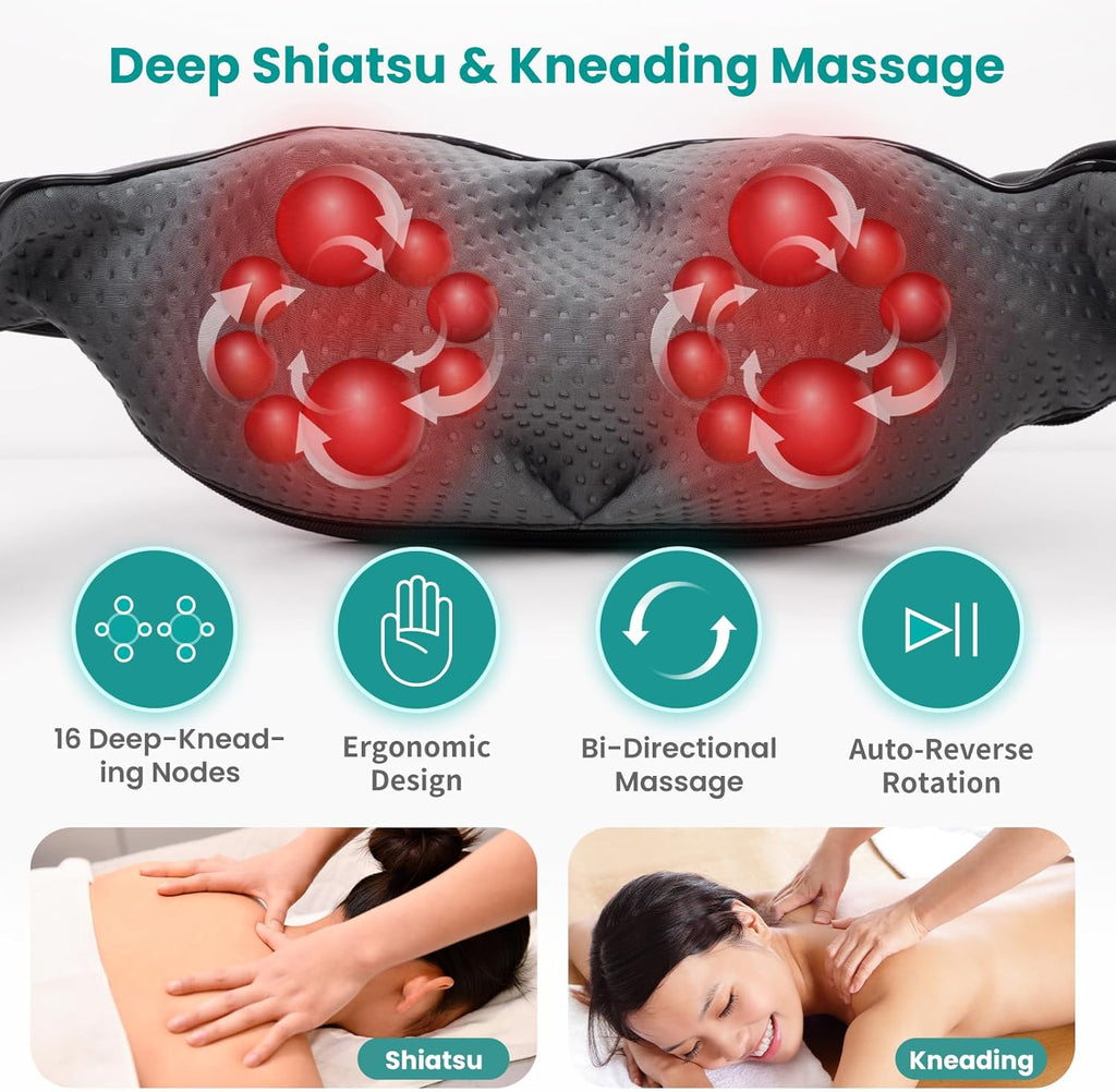 Shiatsu Neck Massager with Heat for Pain Relief Deep Tissue, 2026 Upgraded 3D Back Shoulder Kneading Massage Pillow