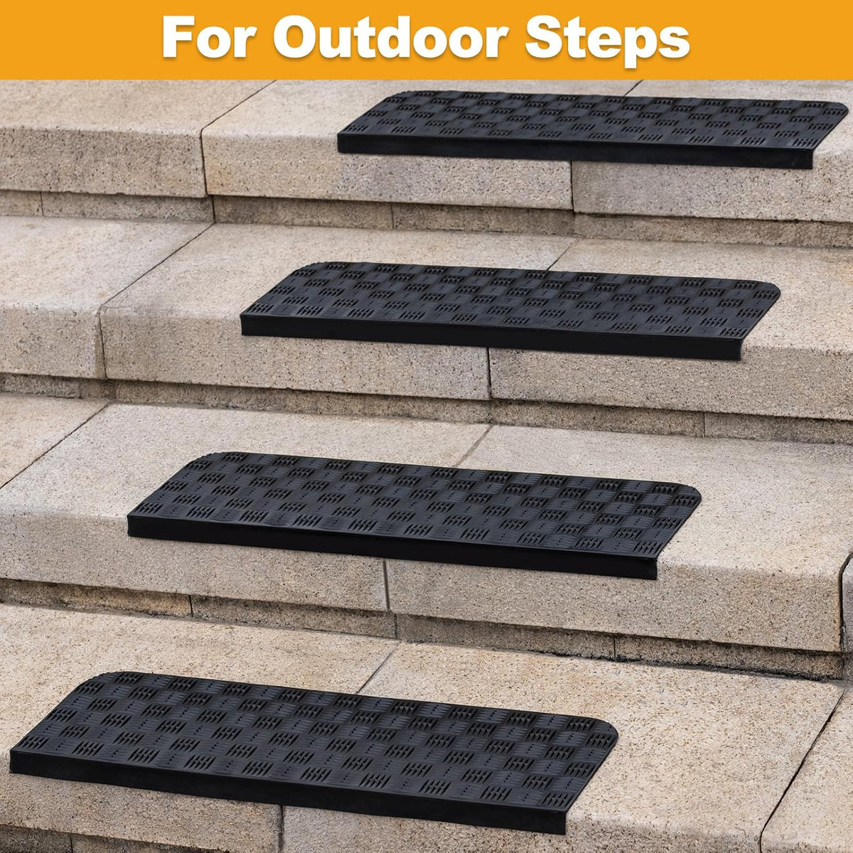 Rubber Stair Treads Non Slip Outdoor/Indoor 30" x 10" 5PCS, Black