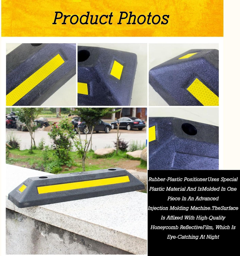 Heavy Duty Rubber Parking Curb,Garage Car Wheel Stopper with Yellow & Black Reflective Strips,Durable Speed