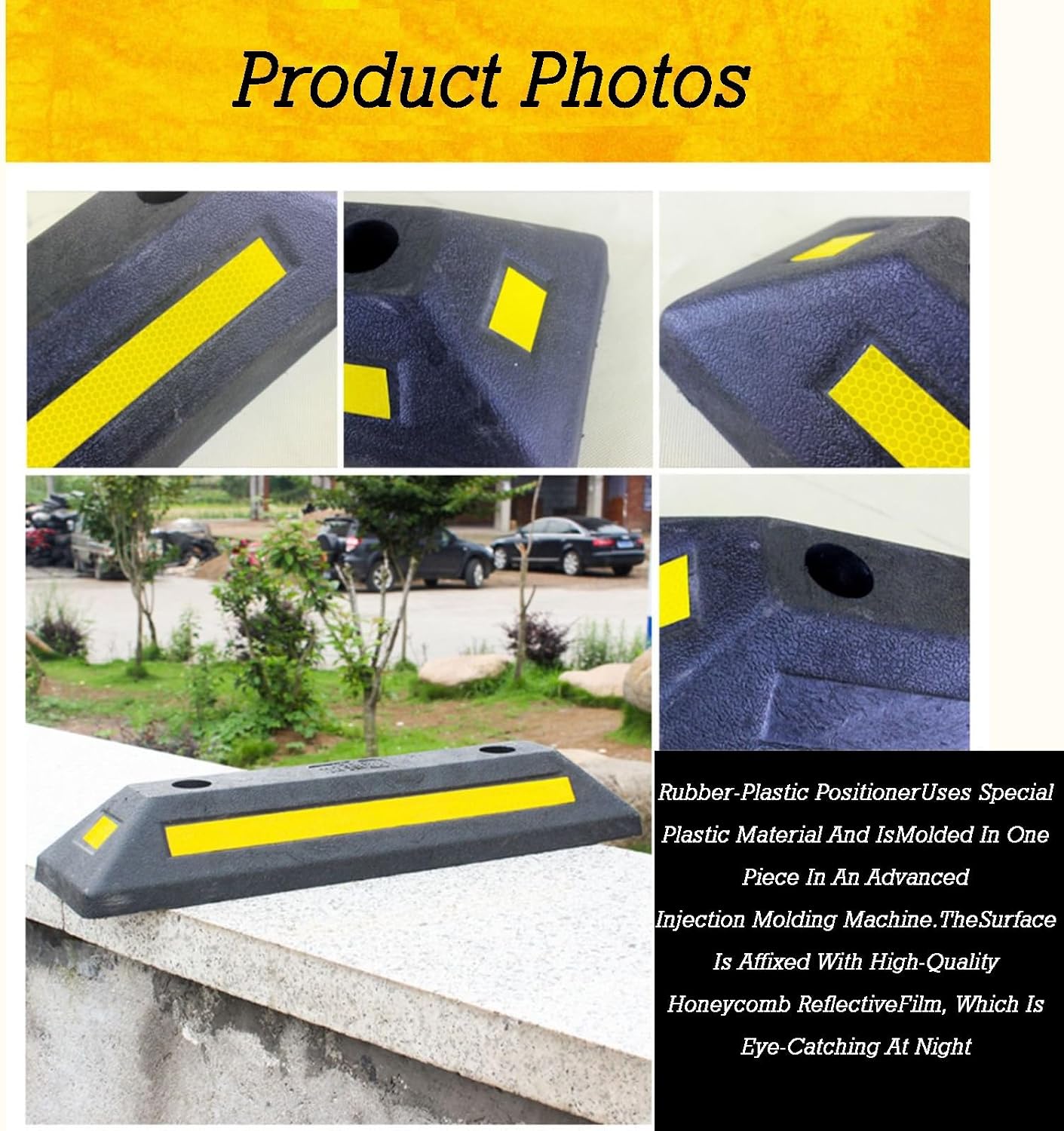 Heavy Duty Rubber Parking Curb,Garage Car Wheel Stopper with Yellow & Black Reflective Strips,Durable Speed