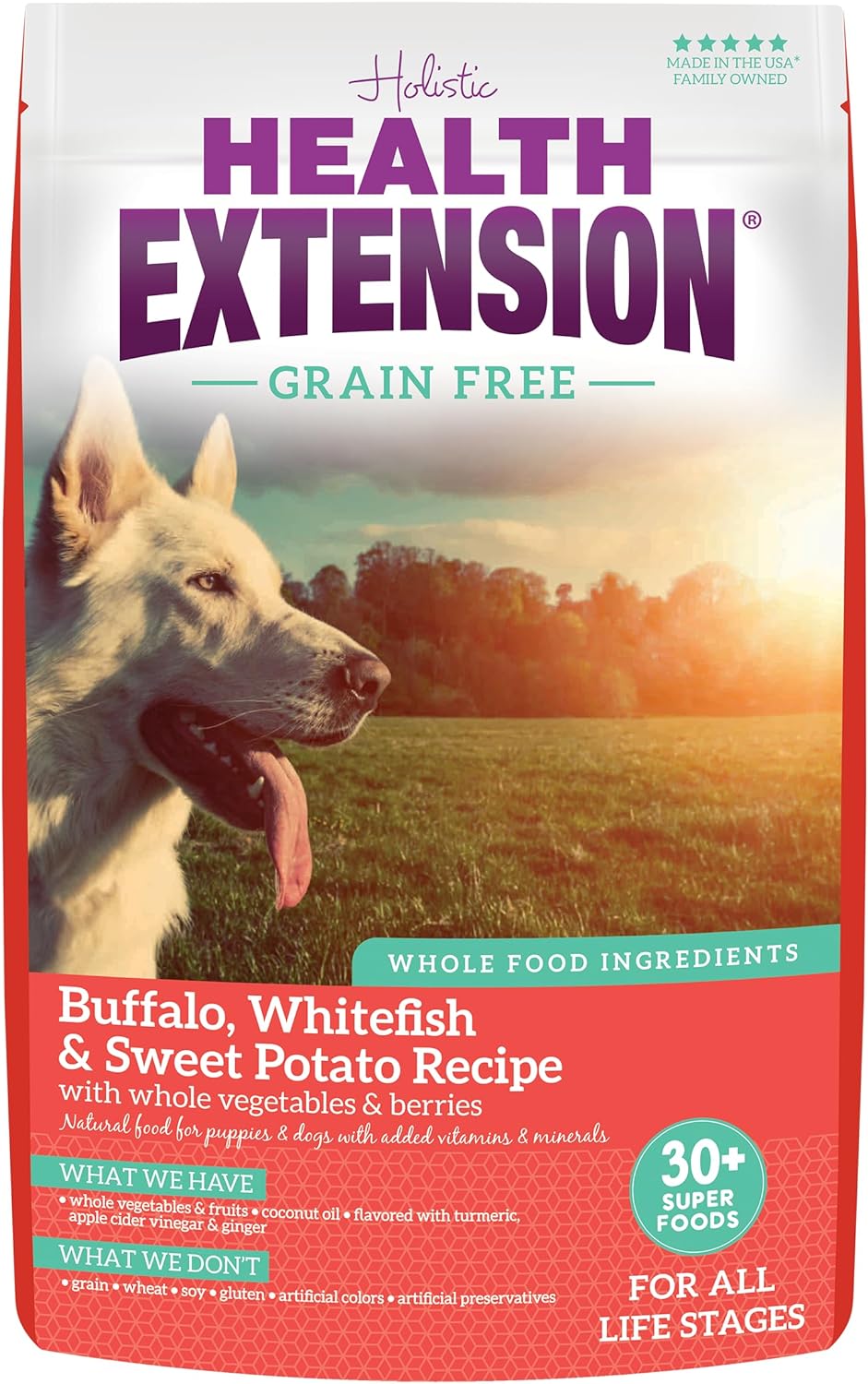 Grain Free Buffalo & Whitefish Dry Dog Food - 30+ Superfoods and Probiotics for All Life Stages, 4 lb Bag