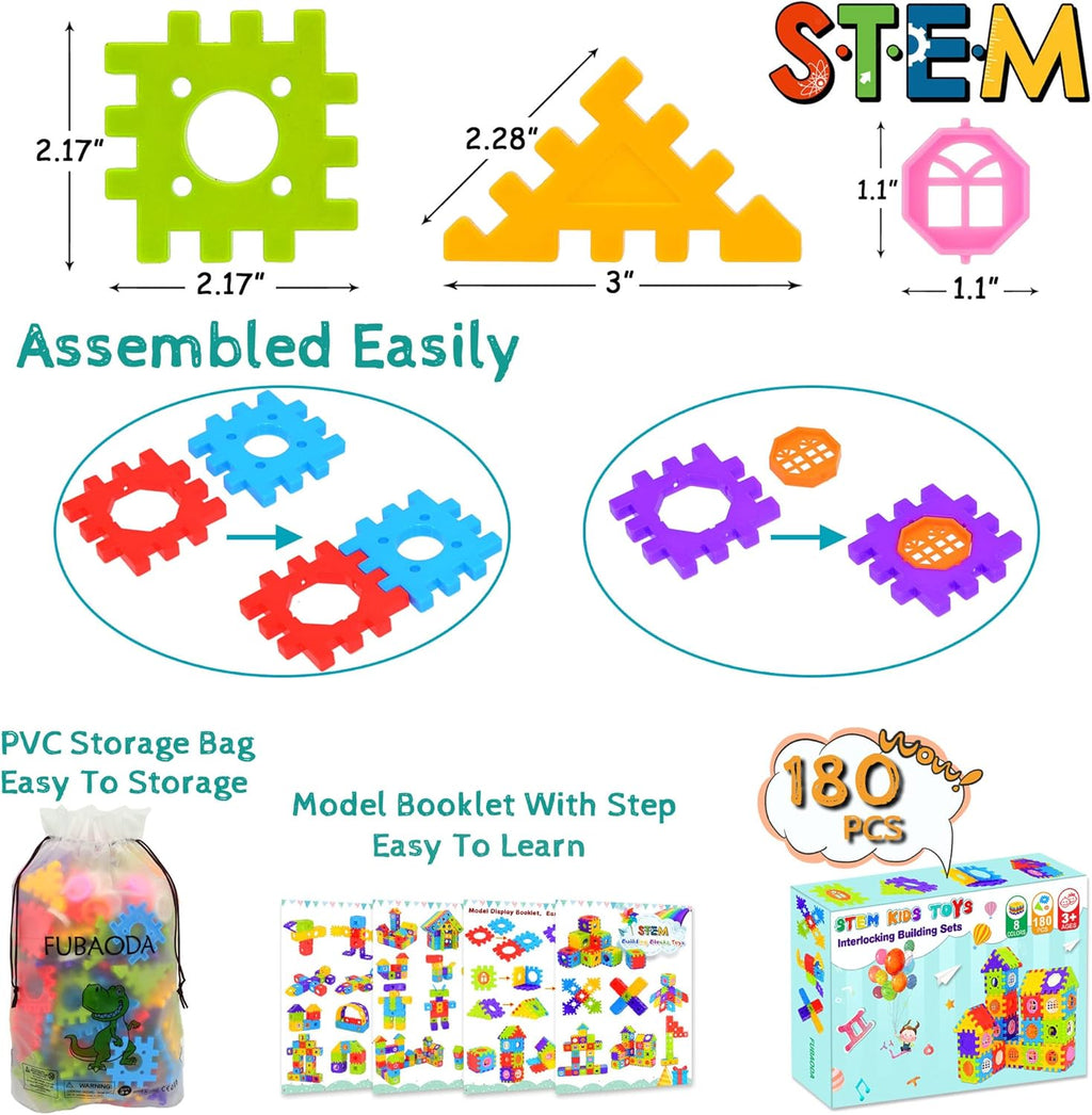 Building Blocks for Toddlers & Kids 180 Pcs Toy Building Sets – STEM Building Toys –Interlocking Building Blocks for