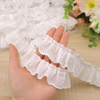 4 Yards Ruffle Trim Eyelet Cotton Pleated Lace Trim 1-9/16"