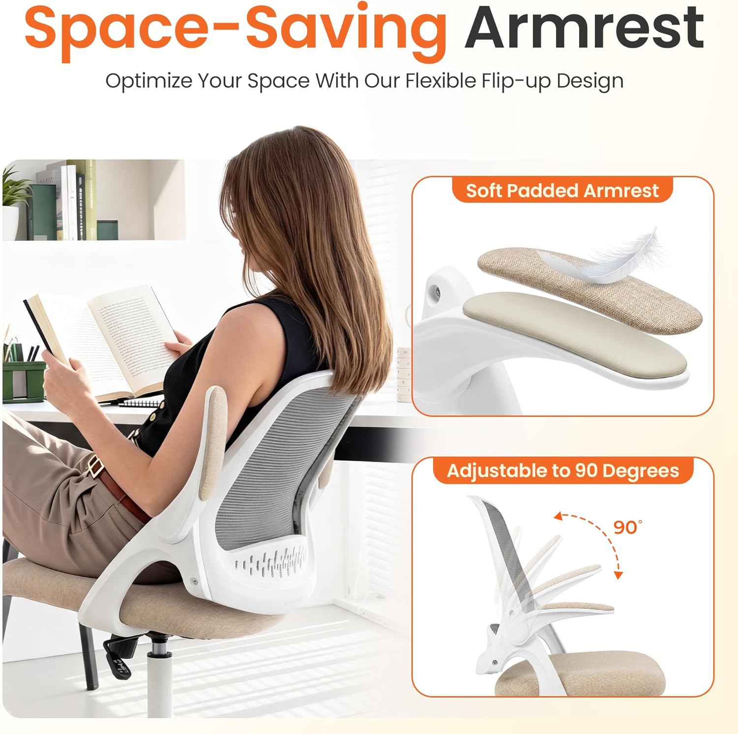 Office Chair Computer Desk Chair Ergonomic Gaming Comfy Mesh with Flip-up Arms Lumbar Support Adjustable Height