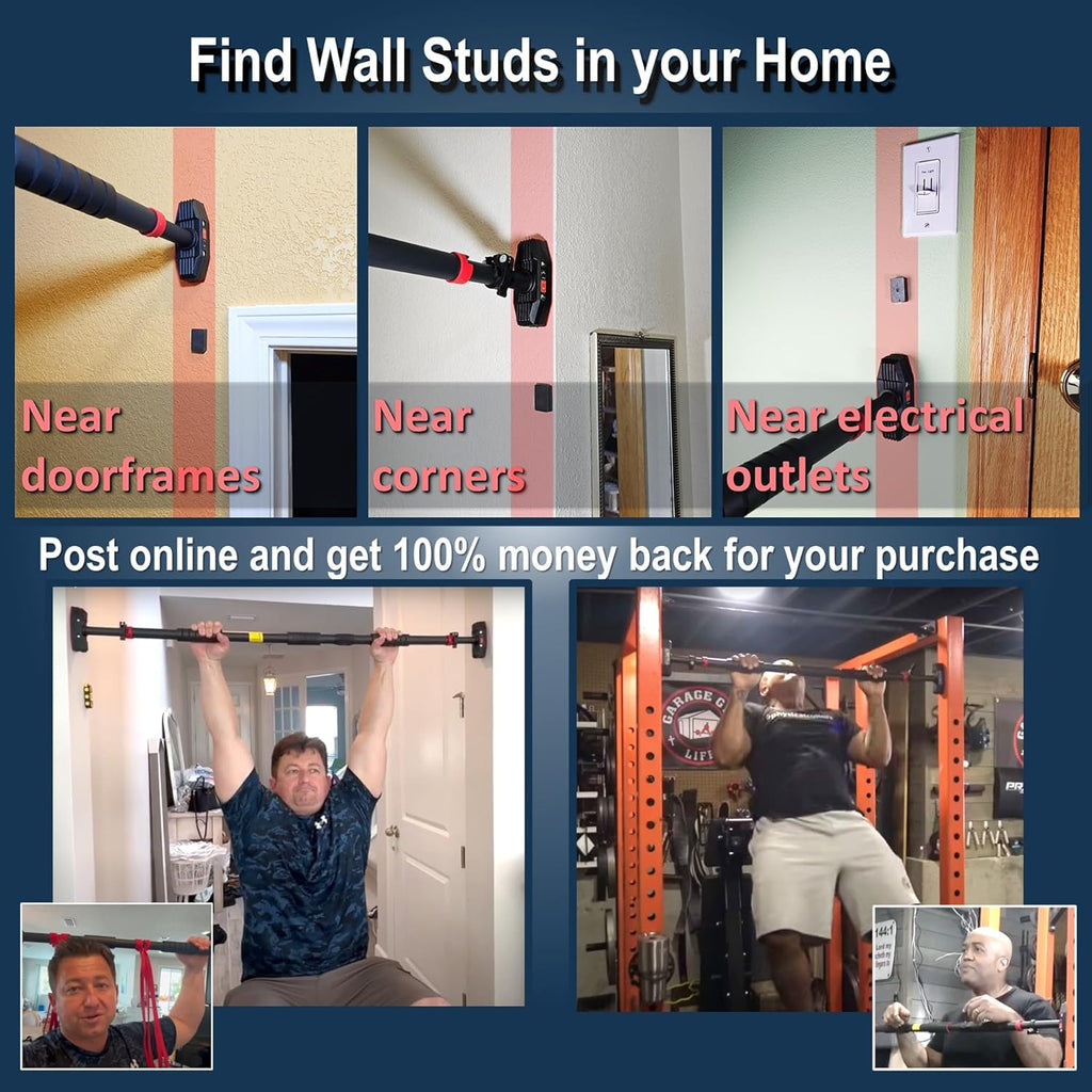 Pull Up Bar for Hallway or Doorway 6-piece Set with Two Attachable Resistance Bands/Handles, Training Manuals, No