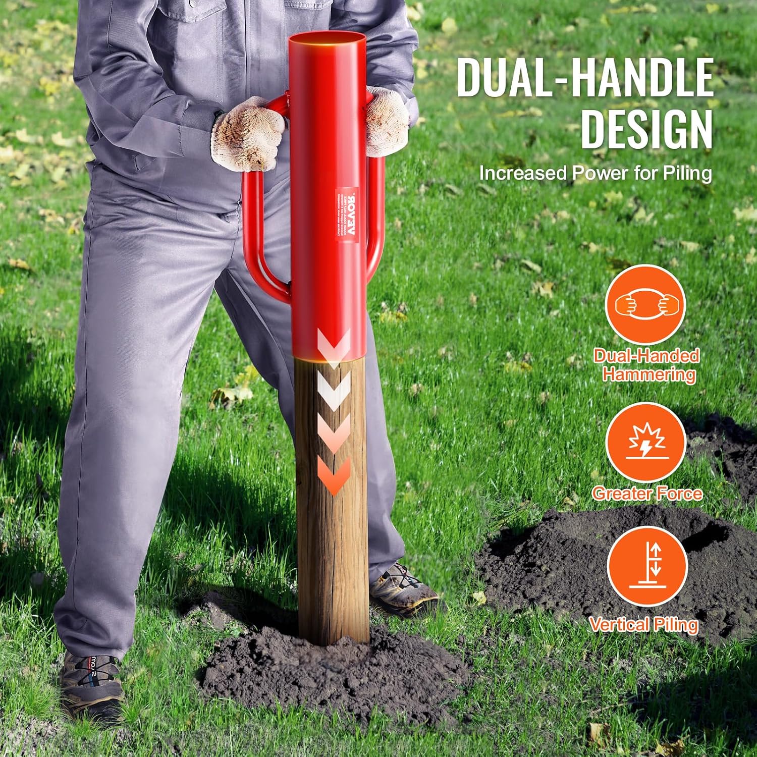 Fence T Post Driver, 2.7" Inner Diameter Post Pounder with Handles, 14LB Heavy Duty Carbon Steel Hand Post Rammer