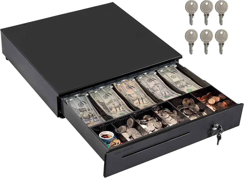 Cash Register Drawer for Point of Sale (POS) System with Removable Coin Slots, 5 Bill/6 Coin, 12-24V, RJ11/RJ12