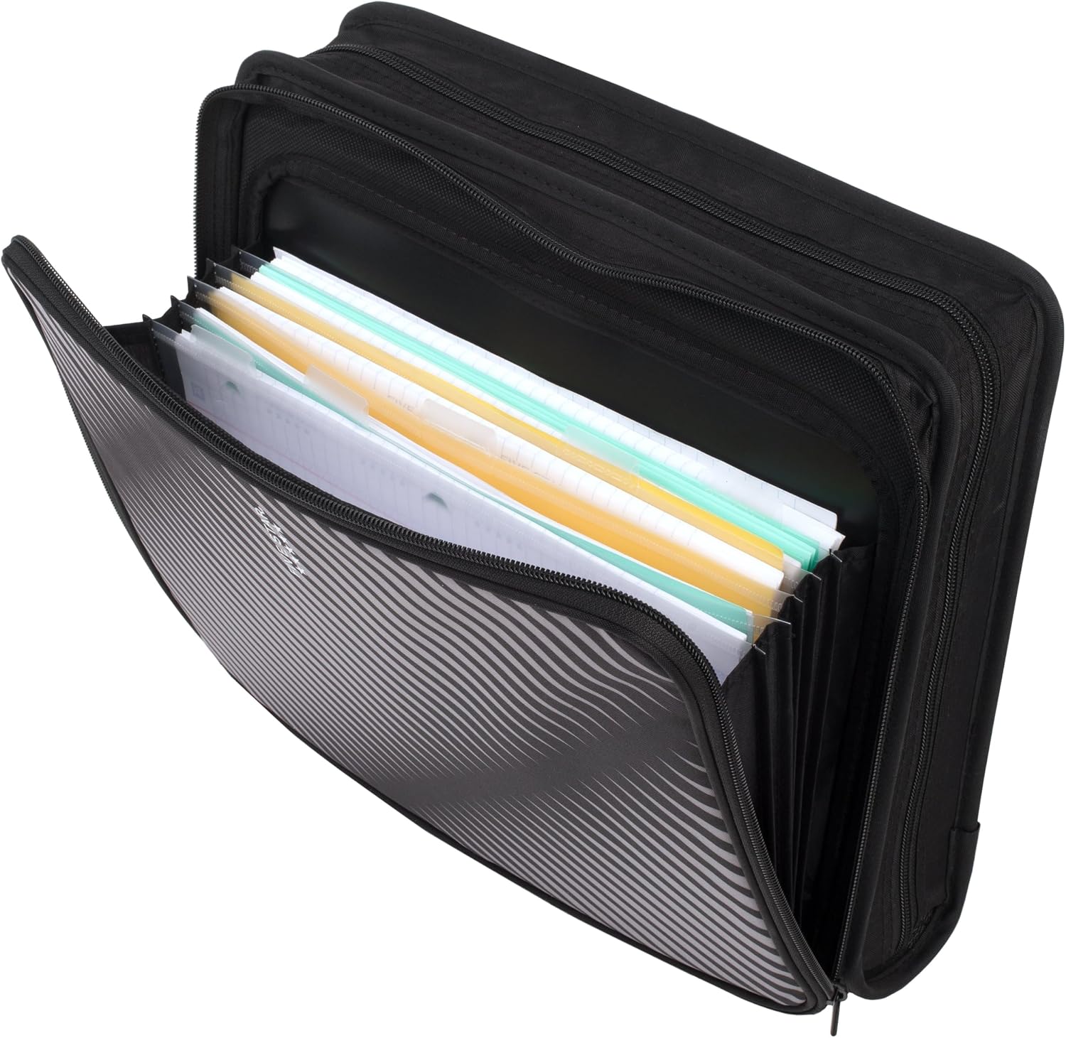 Zipper Binder, 2 Inch 3-Ring Binder with Round Rings, 5-Tab Expanding File, 380 Sheet Capacity, Black (72536)