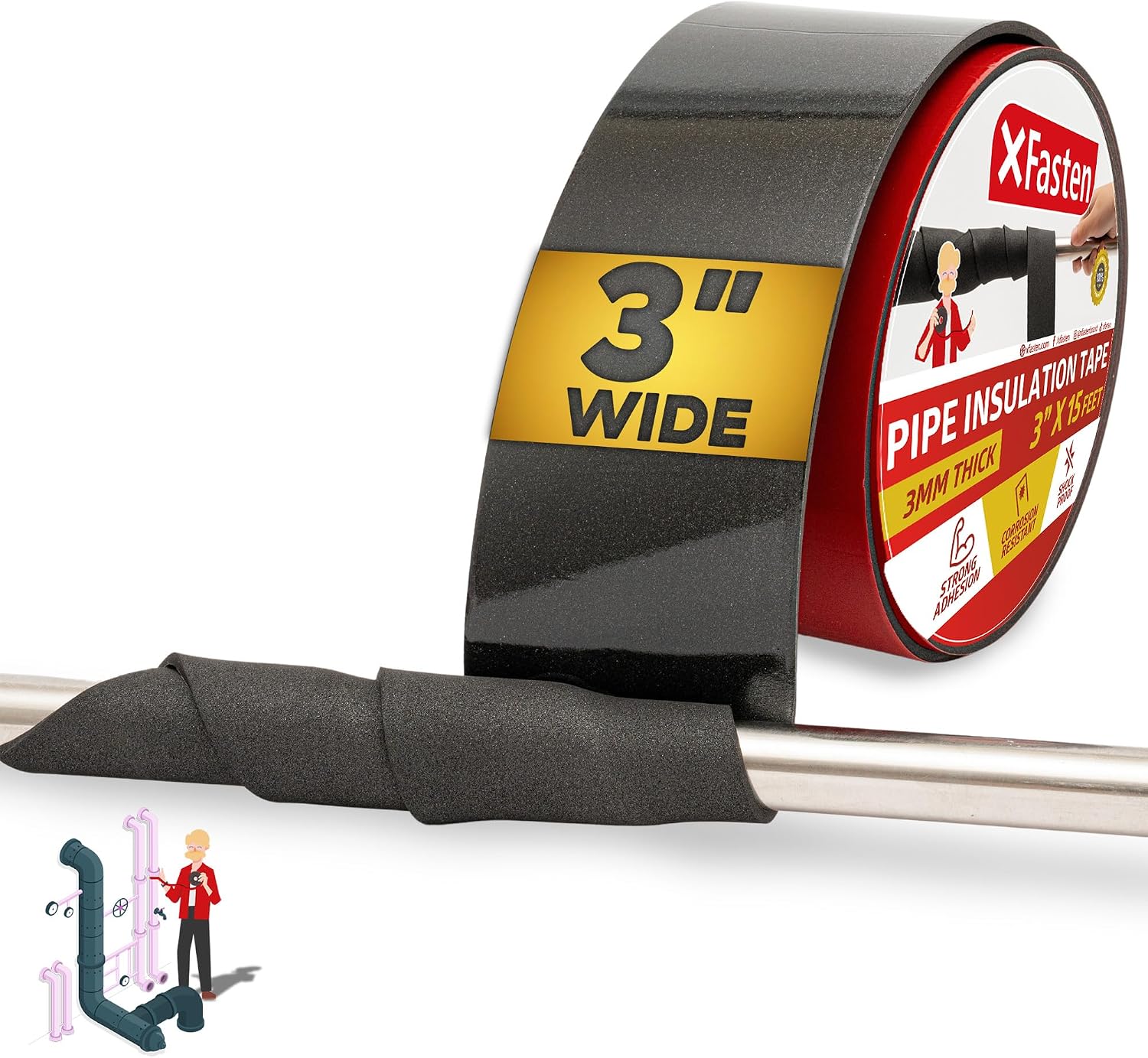 Foam Pipe Insulation Tape 3 Inch x 15 Feet Heavy-Duty AC Line Insulation Outdoor Pipe Wrap Tape AC Pipe Insulation