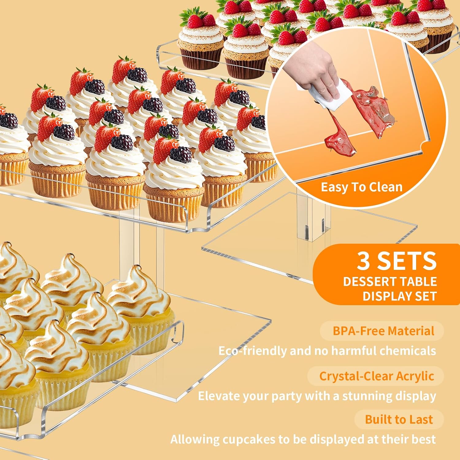 3 Tier Acrylic Cupcake Stand, 9“ Dessert Table Displays for Party