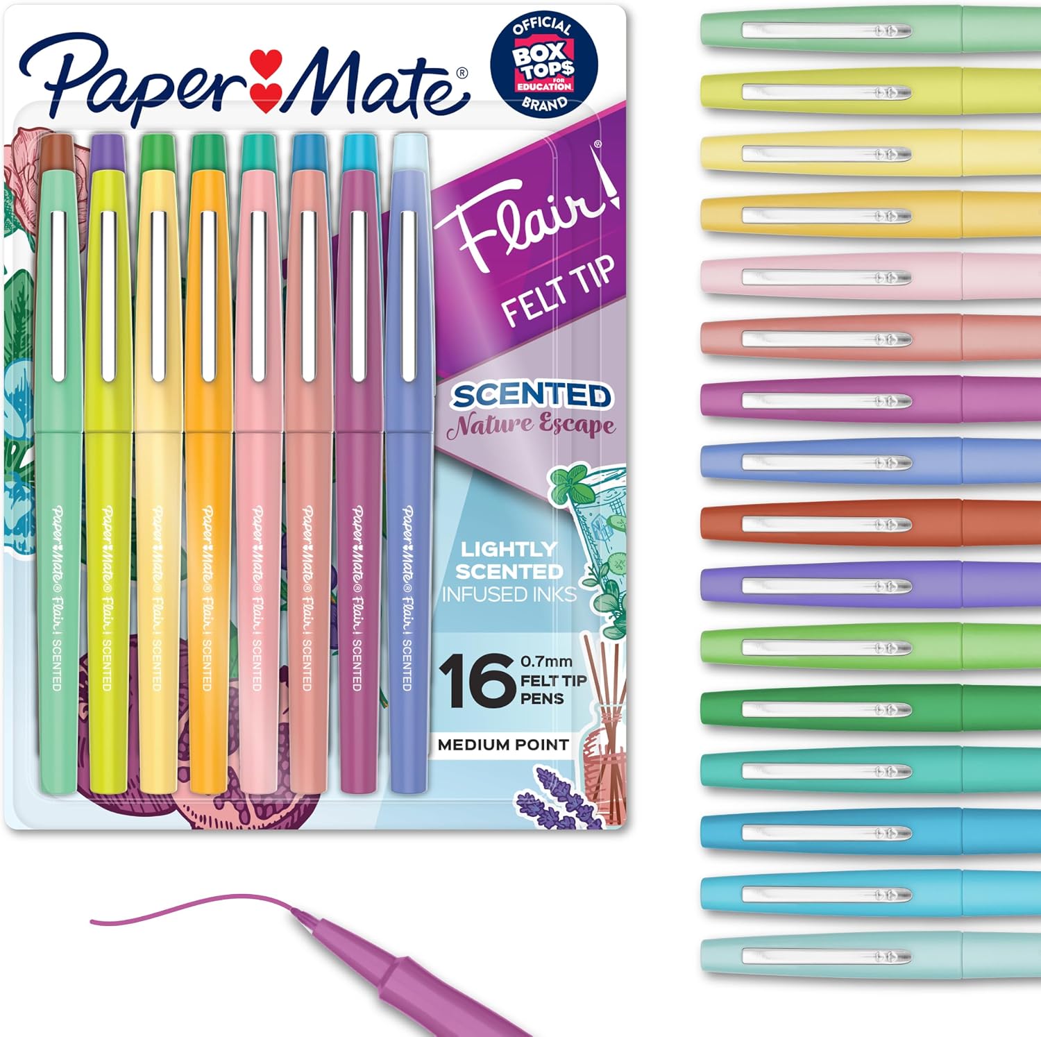Flair Nature Escape Scented Felt Tip Pens, Medium Point (0.7mm), Assorted Colors, 16 Count - Perfect for Journaling