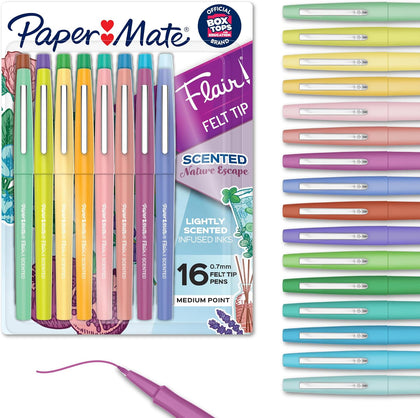 Flair Nature Escape Scented Felt Tip Pens, Medium Point (0.7mm), Assorted Colors, 16 Count - Perfect for Journaling