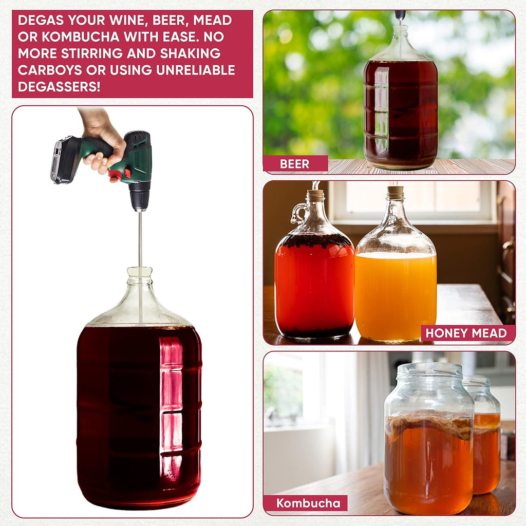 Wine Beer Degassing Stirrer for Wine Making 17.5” Stainless Steel 316 Drill Mixer Rod Attachment Wand w/Paddles |
