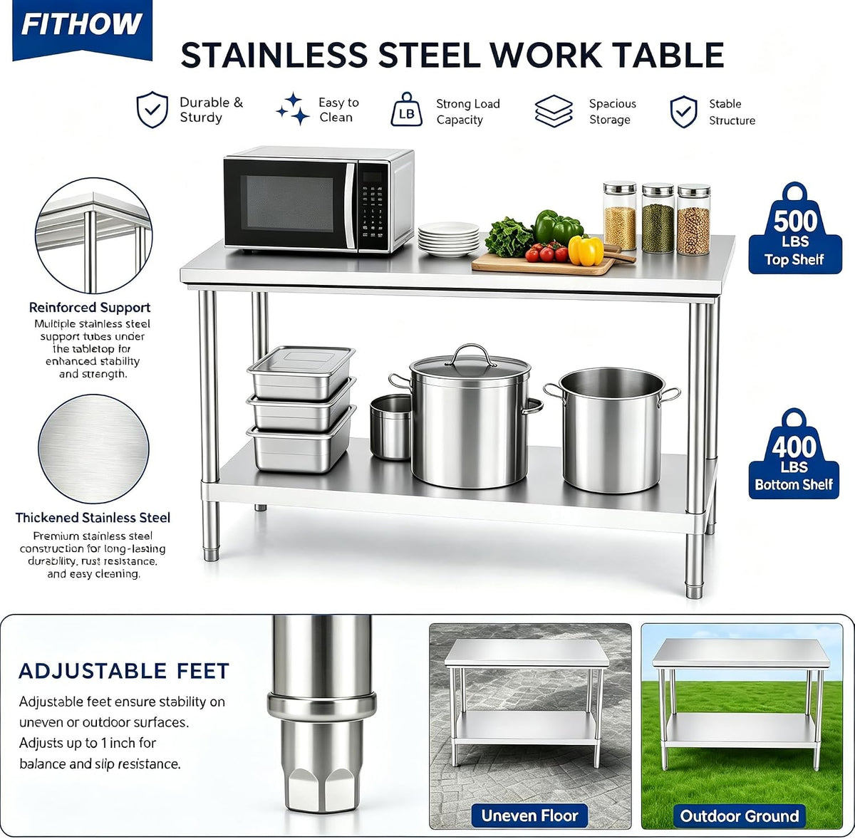 20x31.5 Stainless Steel Work Table,900-lb Capacity,Height Adjustable