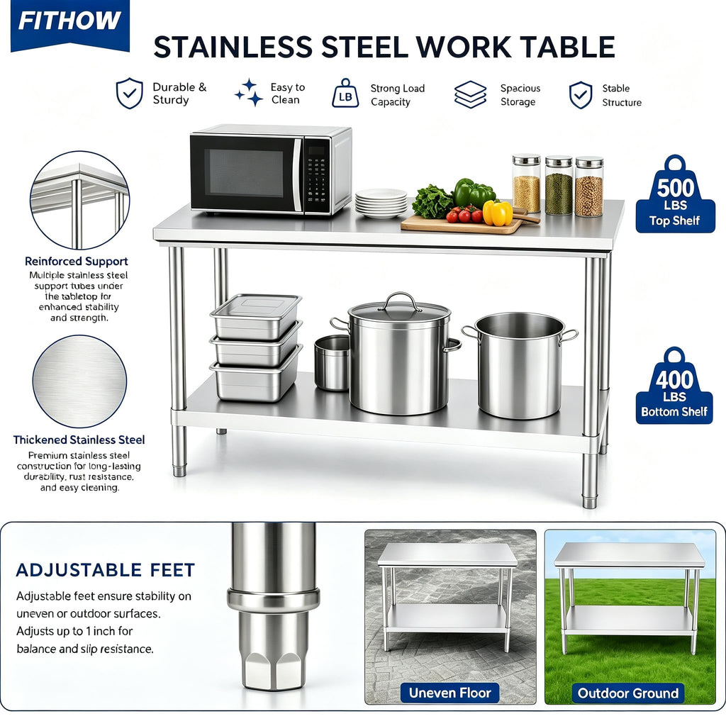 20x40 Stainless Steel Work Table,900-lb Capacity,Height Adjustable