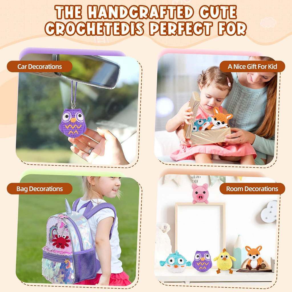 2026 Upgraded 8Pcs Christmas Crochet Kit for Beginners – DIY Animal Set with Step-by-Step Video Guides, Premium Yarn
