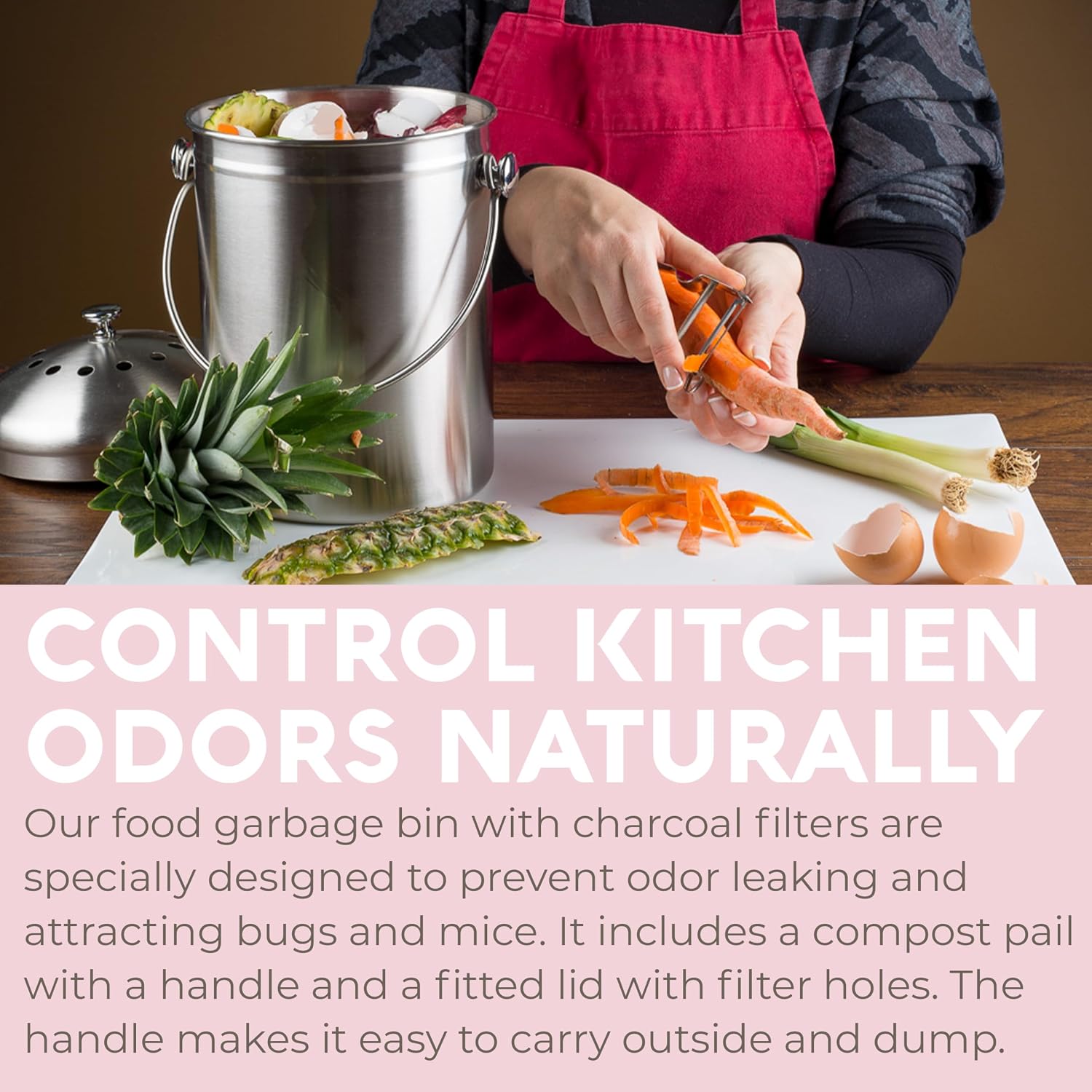 Kitchen Compost Bin for Kicthen Countertops, 1.3 Galllon - Silver | Stainless Steel, Rust- Resistant, Resistant to