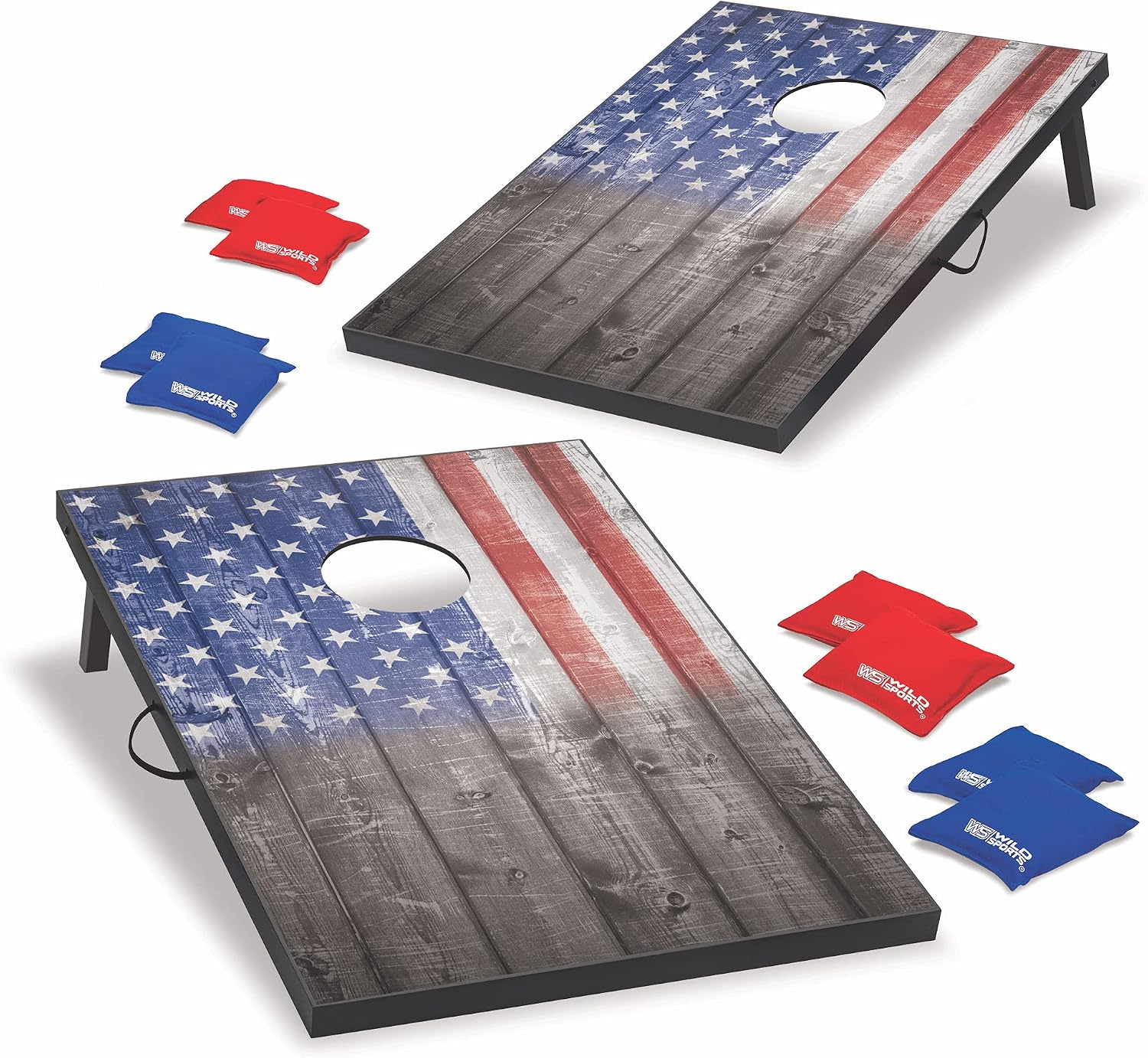 Stars & Stripes Cornhole Board Set, 2 Boards & 8 Bean Bags | Pre-Assembled Bean Bag Toss, Built-In Handle