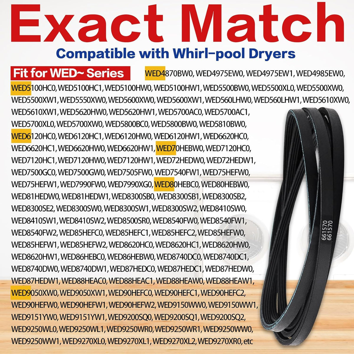 WED9200SQ0 WED9400SW2 WED9150WW0 Dryer Drum Belt Fit for Whirl-pool