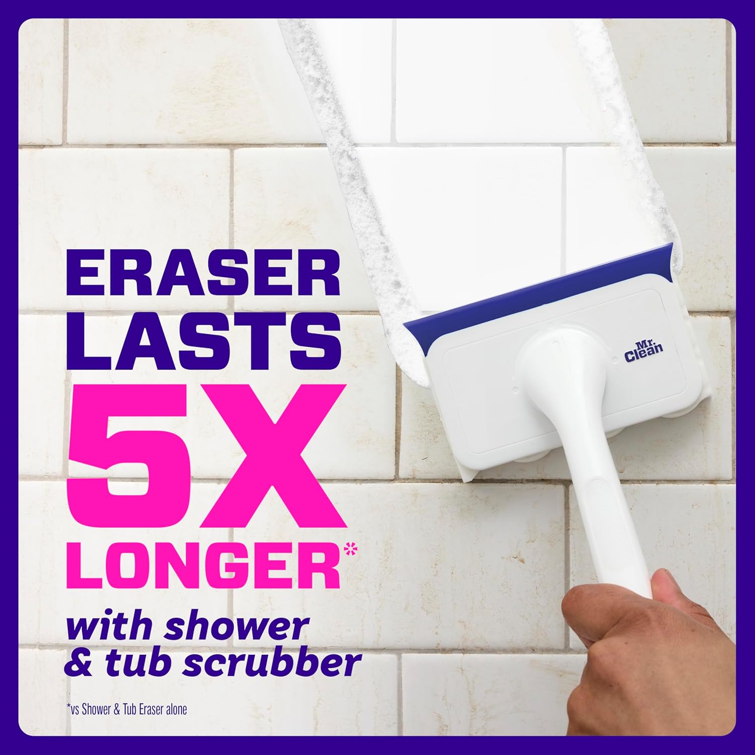 Magic Eraser Shower & Tub Scrubber, Bathroom Cleaner, All in One Bathroom Cleaner, Lemon Starter Kit, 1 Scrubber & 2