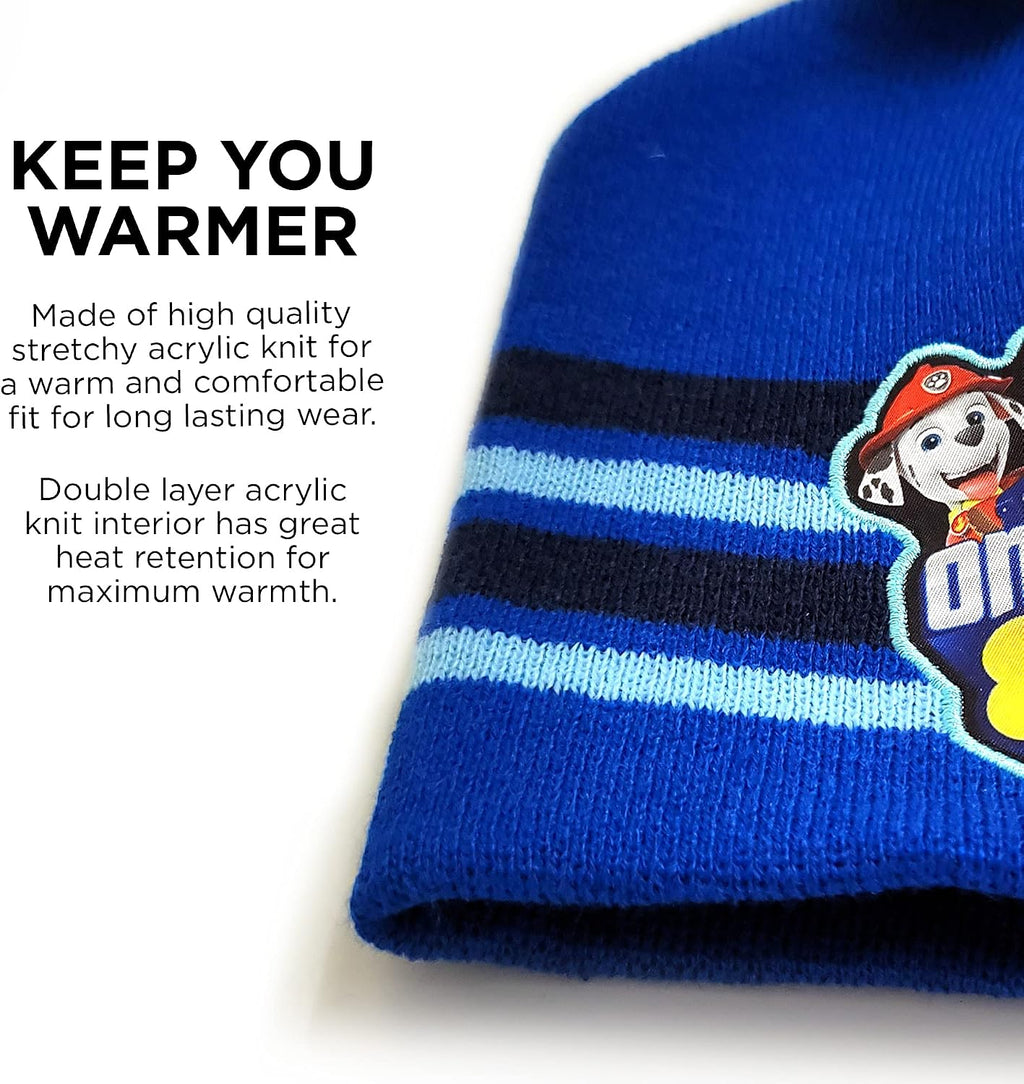 Boys Toddler Winter Hat, Scarf & Mittens Set 2-4 Or Paw Patrol Marshall Hat, Scarves & Kids Gloves Sets 4-7
