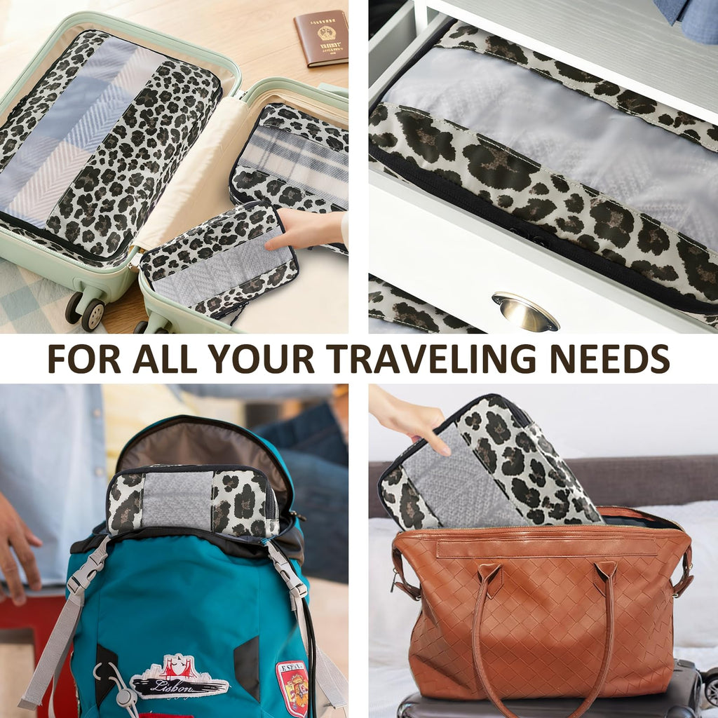 5 Set Packing Cubes, Travel Organizers with Shoe Bag (Leopard)